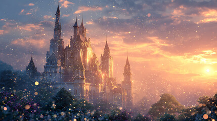The sun decorating a royal castle with glittering light