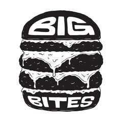 Big Bites Burger illustrative word lettering art design.  Vector design illustration for web, t-shirt design, other graphic design use