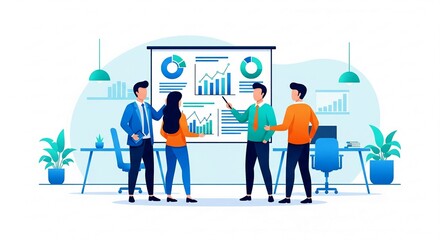 2D flat design illustration of a business teamwork concept