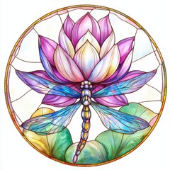 Watercolor Dragonfly and Lotus Flower Mandala