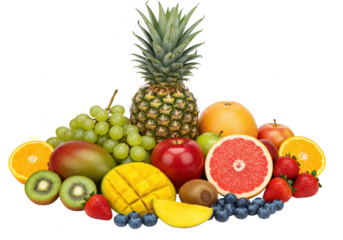Assortment of fresh fruits isolated on transparent background