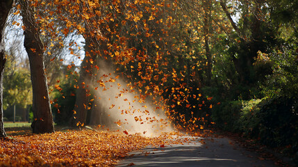 Powerful gusts of wind blowing autumn leaves off trees (2)