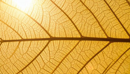 Obraz premium Leaf Vein Tapestry: A close-up view unveils the intricate, delicate beauty of a leaf's veins, a testament to nature's artistry. This image emphasizes the patterns and textures in perfect golden light.