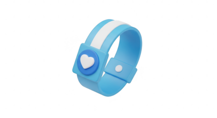 3d icon of a blue smartwatch with a white heart icon isolated on transparent background, a modern wearable technology device for fitness tracking and health monitoring