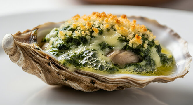 Dramatic Side View of Oyster Rockefeller