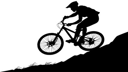 Fototapeta premium Mountain Biker Silhouette on Steep Hillside.