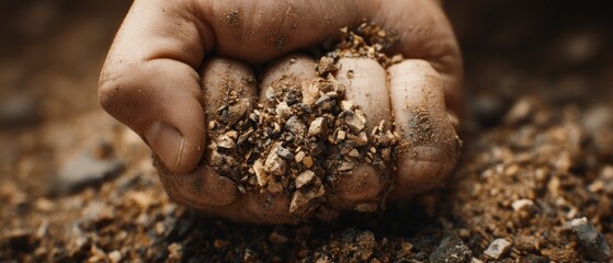 Hand holding gravel, showing soil composition and texture for construction material