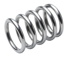 Heavy-duty metal coil compression spring made of thick polished steel wire, a mechanical component for industrial machinery, Isolated on Transparent and White Background