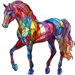 Obraz premium Colorful Stained Glass Style Horse Watercolor Painting