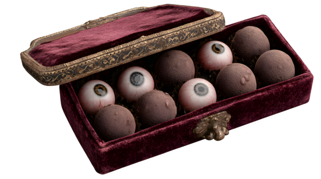 Eyeballs in Velvet Box, isolated on transparent background