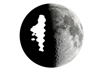 Moon phase with illuminated and dark side isolated on transparent background