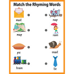 Fototapeta premium Rhyming words activity worksheet for kids page 17