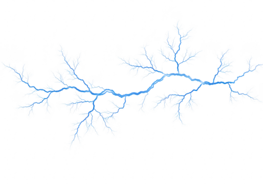 Blue lightning bolt strike isolated on transparent background