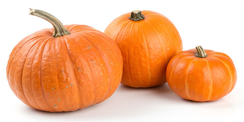 Set of orange pumpkins isolated on transparent background  