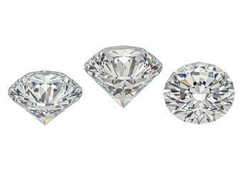 Three brilliant cut diamonds isolated on transparent background