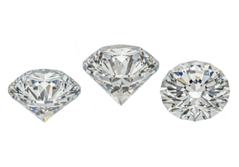 Three brilliant cut diamonds isolated on transparent background
