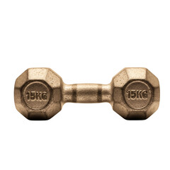 Golden 15kg Dumbbell Isolated on Black Background - Fitness and Strength Training Equipment