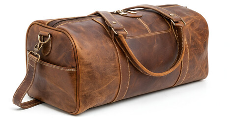 Brown leather bag isolated on transparent background  