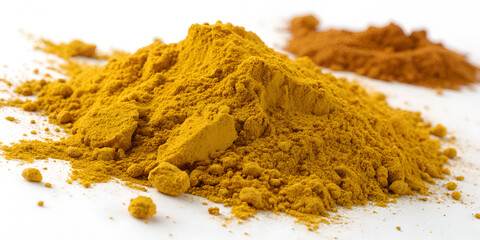Close-up of turmeric powder isolated on transparent background  