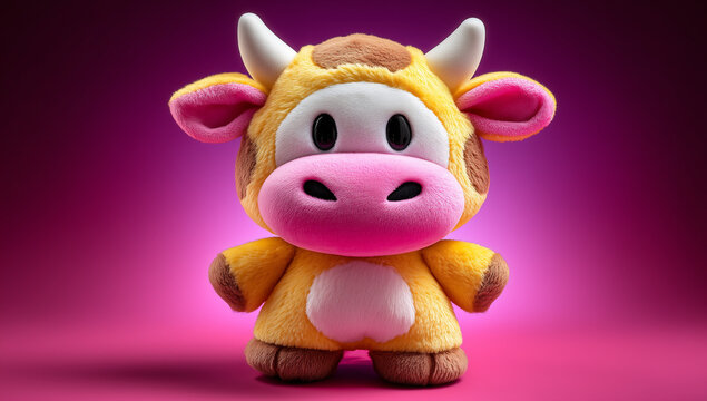 Pupazzo di mucca su sfondo fucsia