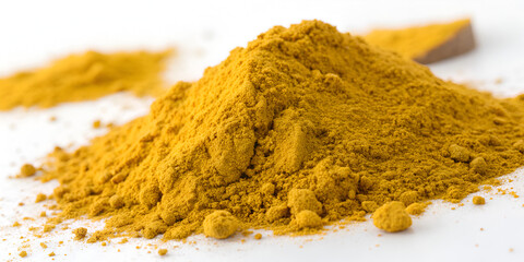 Close-up of turmeric powder isolated on transparent background  