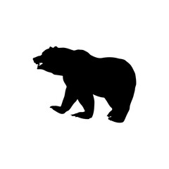 Black silhouette of a walking bear.
