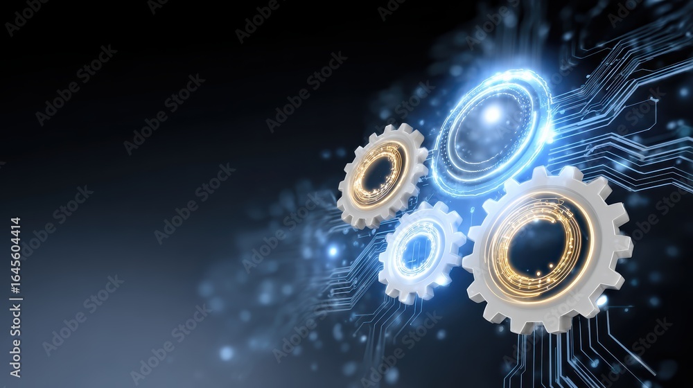 Aufkleber a futuristic image featuring interconnected gears and circuits, symbolizing technology and innovatio