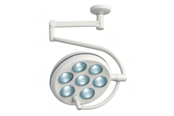Surgical lamp hanging with transparent background illuminating operating room