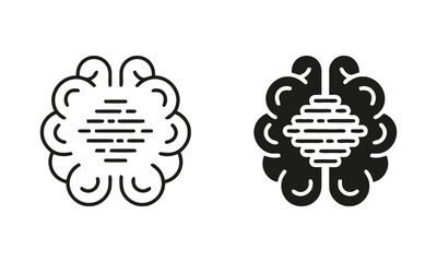 Two brain diagrams, one line art, one solid black.