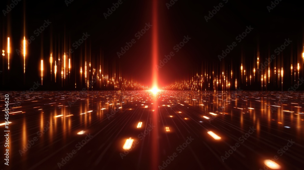 Poster a dynamic visual featuring radiant light beams converging towards a bright center, set against a dar