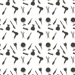 Stylish black and white hair salon tools pattern.
