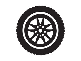 Tire and wheel, simple graphic design.
