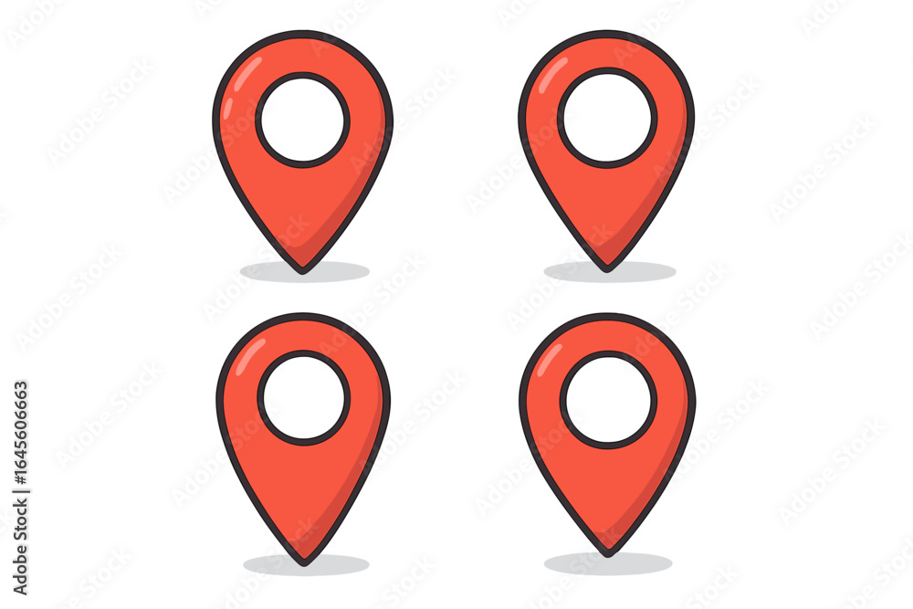 Poster red location pin icon set for maps and navigation. gps marker symbol for indicating a destination, p