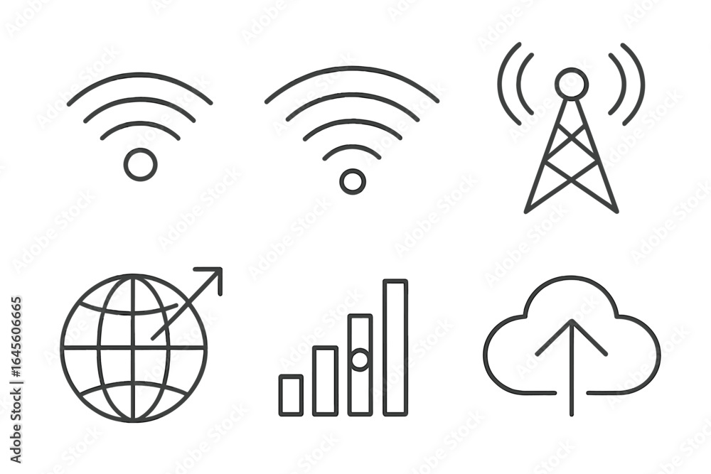 Aufkleber vector line icon set for wireless technology and data. wifi signal, internet network, broadcast towe