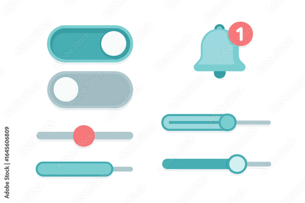 Poster modern user interface elements kit. ui ux design. toggle switch on and off. slider bar for settings.
