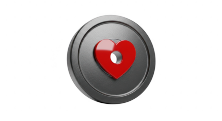 3d icon of weight plate with a red heart, symbolizing the love for fitness and healthy lifestyle, isolated on transparent background, promoting gym and exercise