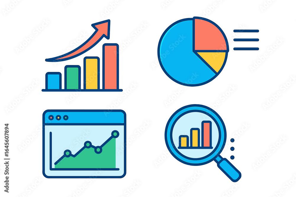 Poster data visualization icon set. business analytics elements. growth bar chart, pie diagram for statisti