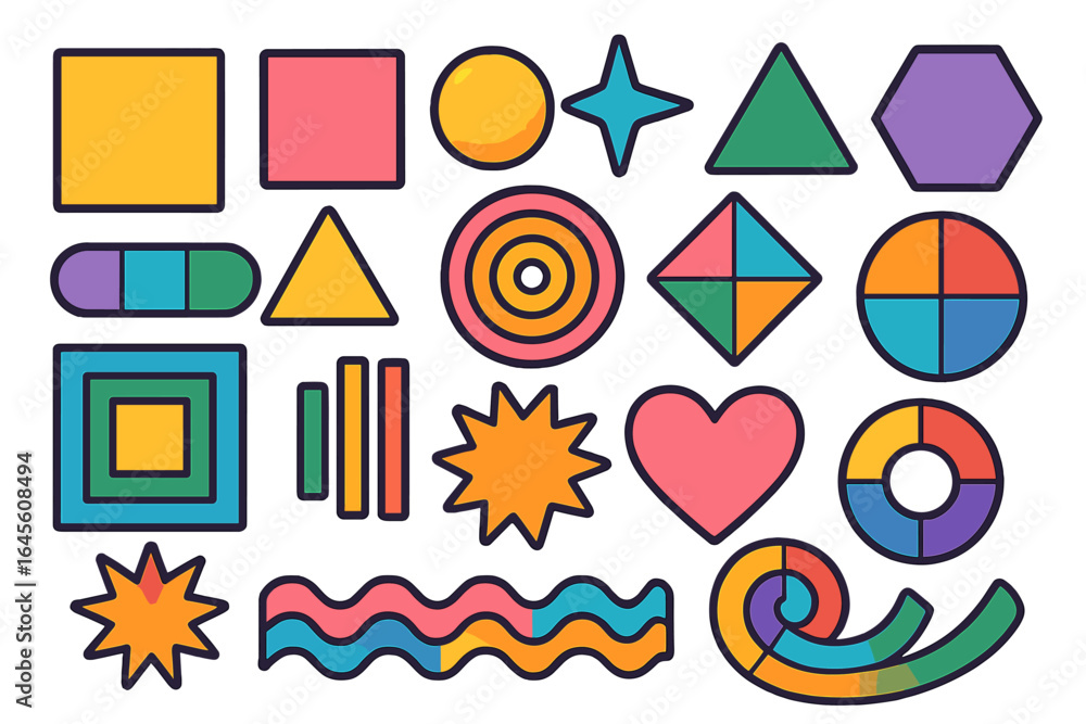 Poster set of colorful geometric shapes. abstract retro design elements. vector graphic asset collection fo