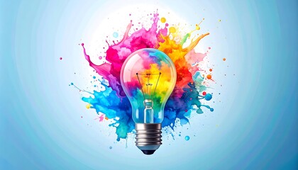Colorful lightbulb surrounded by vibrant splashes of paint.