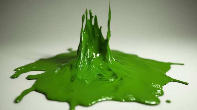 Dynamic explosion of vibrant green paint creating a striking and mesmerizing splash