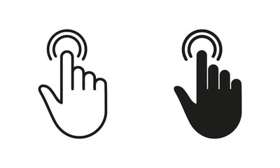 Two hand icons, one black, one white, showing a touch gesture.
