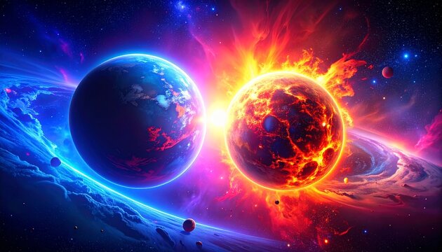 futuristic illustration of an exploding planets