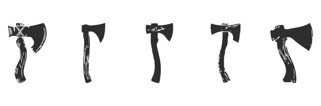 Four stylized axes, simple and strong.