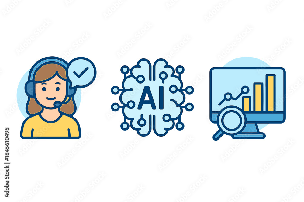 Fototapete set of icons for customer support, artificial intelligence, and data analytics. vector concepts for 
