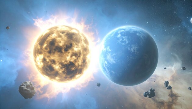 futuristic illustration of an exploding planet