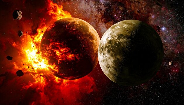 futuristic illustration of an exploding planet