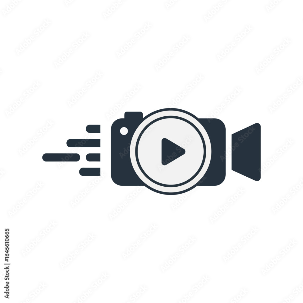 Aufkleber camera icon with a play button and motion lines suggesting video recording.