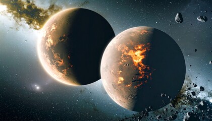 planets crashing the beginning of the universe concept