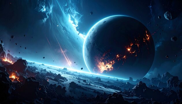 futuristic illustration of an exploding planet