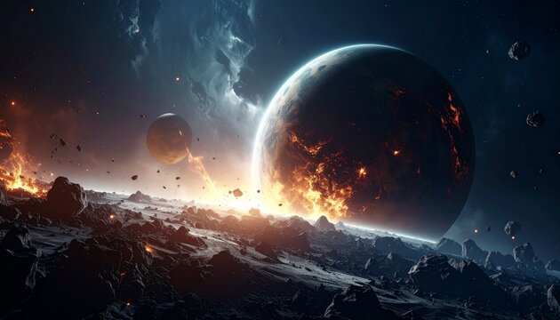birth of the universe concept, planets colliding